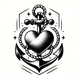 Flash Heart With An Anchor And Rope