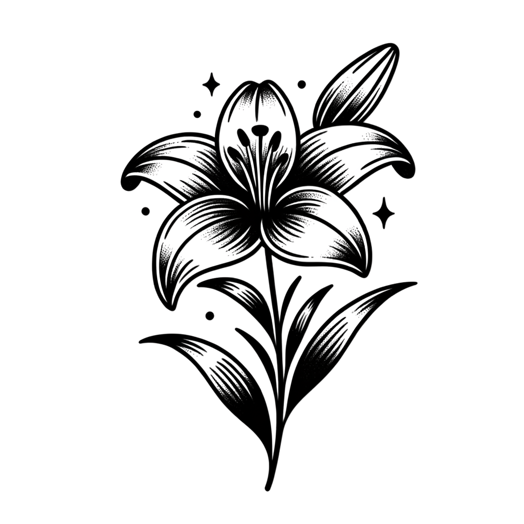 Flash Lily With Traditional Tattoo Style