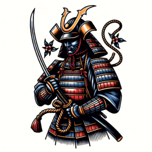 Flash Tattoo Samurai With Traditional Colors
