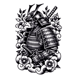 Flash Tattoo Samurai With Traditional Motifs