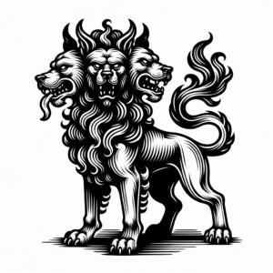 Flash Tattoo-Style Cerberus With Classic Design Elements