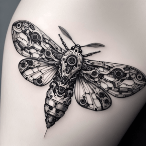 Futuristic Biomechanical Moth Tattoo