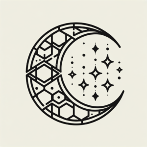 Geometric Crescent Moon With Hexagons