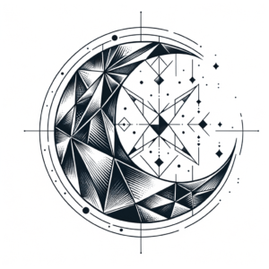 Geometric Crescent Moon With Triangles