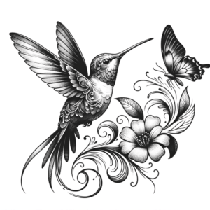 Hummingbird And Butterfly In A Whimsical Design