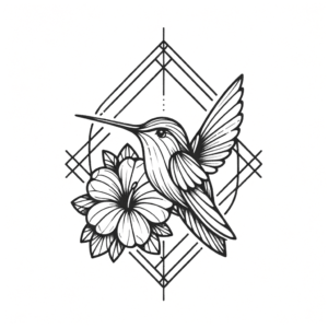 Hummingbird And Flower In A Geometric Design