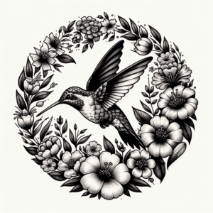 Hummingbird Flying Through A Circle Of Flowers
