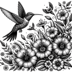 Hummingbird Hovering Above A Field Of Flowers
