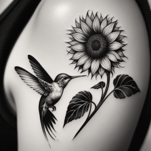 Hummingbird Hovering Near A Sunflower