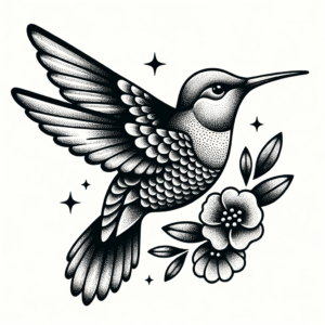 Hummingbird In A Dotwork Style With Stippled Shading