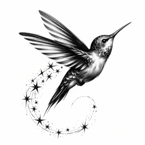 Hummingbird In Flight With A Trail Of Stars