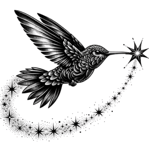 Hummingbird In Flight With A Trail Of Stars