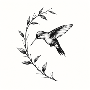 Hummingbird Perched On A Twig With Leaves