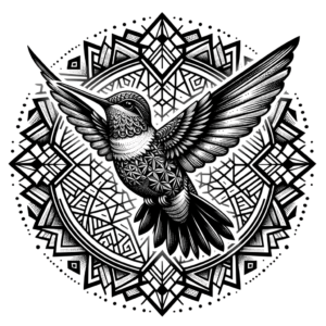 Hummingbird Surrounded By A Geometric Pattern