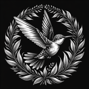 Hummingbird Surrounded By A Wreath Of Leaves