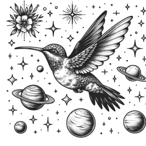 Hummingbird Surrounded By Stars And Planets