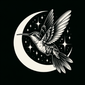 Hummingbird With A Crescent Moon And Stars Background