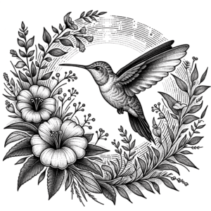Hummingbird With A Floral And Botanical Background