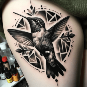 Hummingbird With A Geometric, Abstract Background