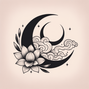 Japanese Crescent Moon With Lotus