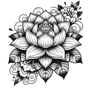 Japanese Lotus Flower With Traditional Motifs
