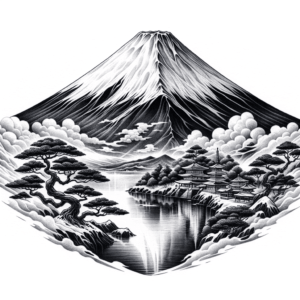 Japanese Mountain With Mount Fuji Elements