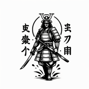 Japanese Samurai With Kanji Symbols