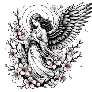 Japanese Style Angel With Cherry Blossoms