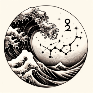 Japanese Style Capricorn Constellation With Wave Motifs