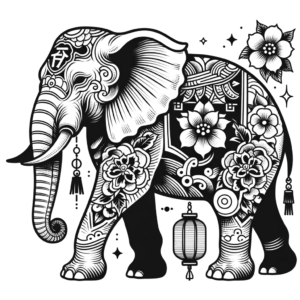 Japanese-Style Elephant With Traditional Motifs