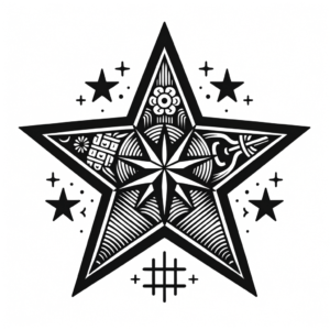 Japanese Style Star With Traditional Motifs And Elements