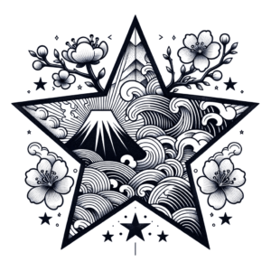 Japanese Style Star With Traditional Motifs And Elements