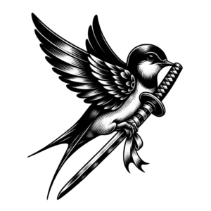 Japanese Style Swallow With Samurai Sword