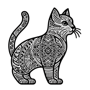Linework Cat With Intricate Patterns