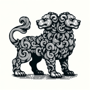 Linework Cerberus With Detailed Patterns And Textures