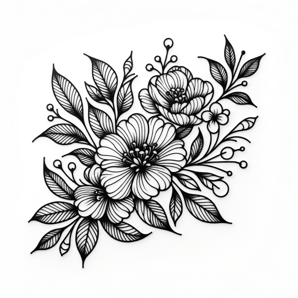 Linework Floral AI Tattoo With Precise Lines