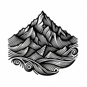 Linework Mountain With Intricate Line Patterns