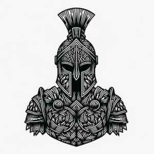 Linework Spartan Warrior With Detailed Patterns