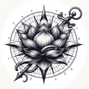 Lotus Flower Entwined With A Compass