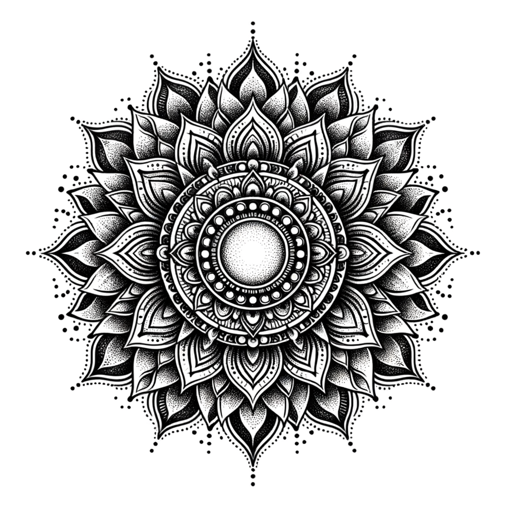 Mandala Patterns And Dotwork Accents In A Sun