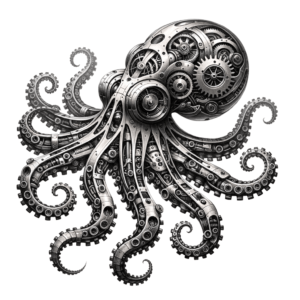 Mechanical Parts Forming A Biomechanical Octopus