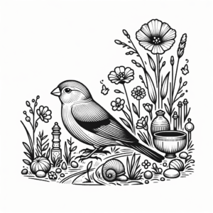 Micro Realism Finch In A Garden