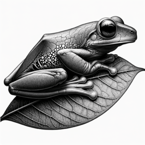 Micro Realism Frog Perched On A Leaf