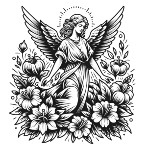 Neo-Traditional Angel Surrounded By Flowers
