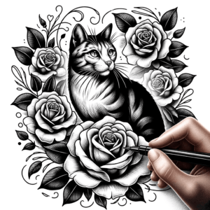 Neo-Traditional Cat With Roses