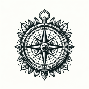 Neo-Traditional Compass With Modern Twists And Vibrant Colors