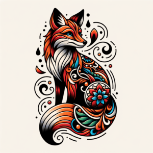 Neo-Traditional Fox With Vibrant Colors And Decorative Elements