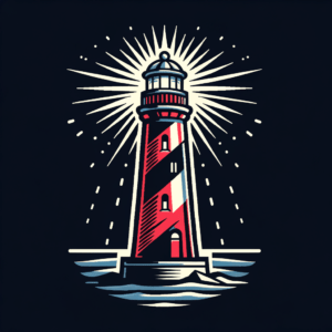 Neo-Traditional Lighthouse With Bold Lines And Colors