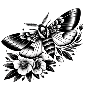 Neo-Traditional Moth With Flowers