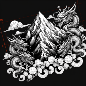 Neo-Traditional Mountain With Mythical Creatures